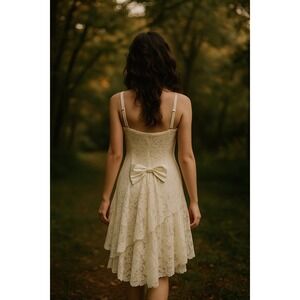 Contempo Casuals Dress Womens 5 Lace Tiered Ethereal‎ Cottagecore Prairie Bow